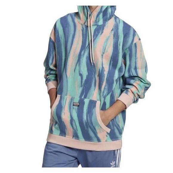 Adidas Originals Pullover Hoodie Sweatshirt Men's Medium Pastel Marbled TV Worn - Picture 7 of 11